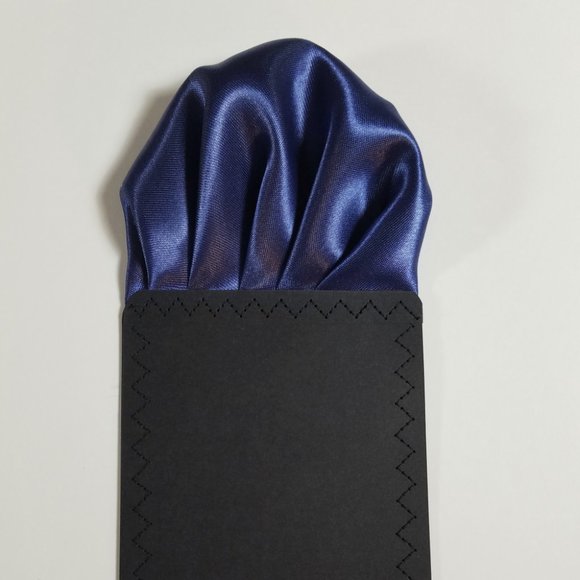 Dark Blue Satin Pre-Folded Pocket Square Insert - Picture 3 of 5